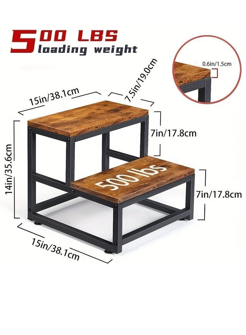 Wooden Step Stools for Adults/Kids, 2 Step Stool - Sturdy Bed Step Ladder, Kitchen Stool, Footrest for Seniors,  Durable Furniture for Bedside, Kichen,Entryway, Bathroom ( Brown) - Image 3